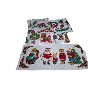 6 Vtg Fabric Panels Teddy Bear Holly Sleds  Applique Christmas Sewing